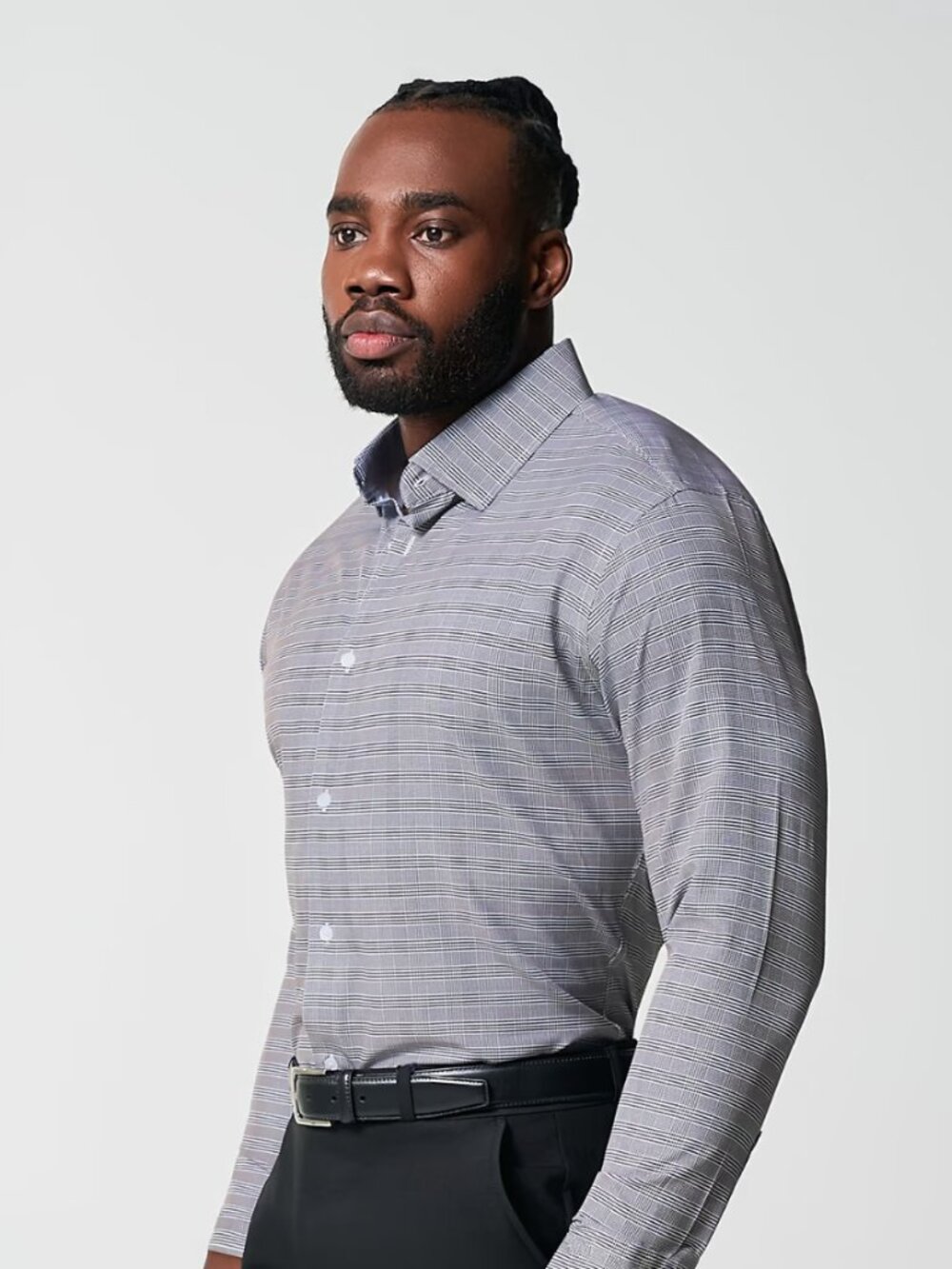State & Liberty Performance Stretch Plaid Dress Shirt Athletic Slim Fit Men's XL